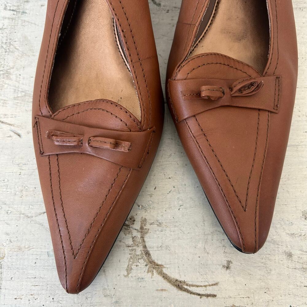Vintage Merona Abby leather Sling back kitten Heel pointed toe bow coaquette 10 - Picture 4 of 12